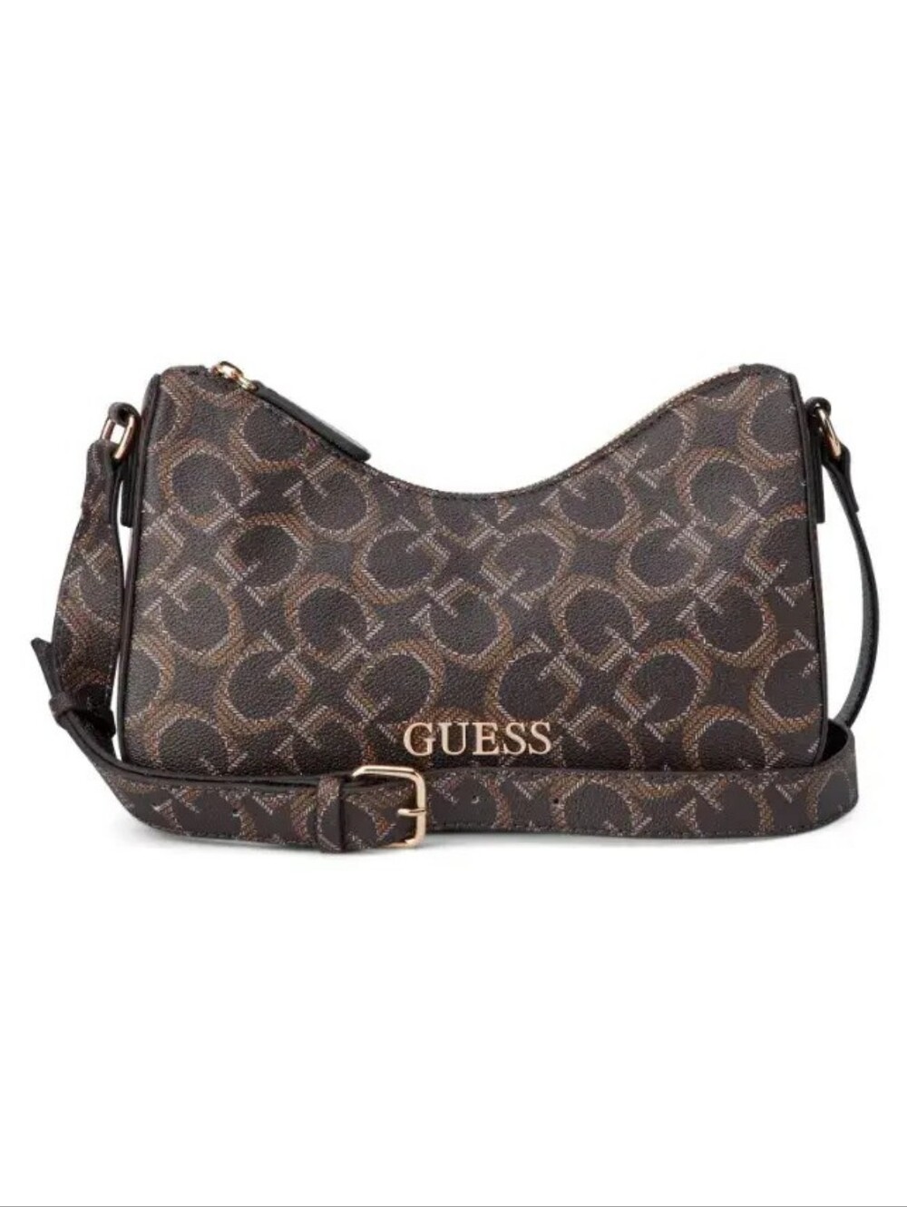 Guess Brown Logo Shoulder Bag with Gold Hardware